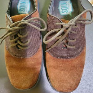 Florsheim Kids Lace Up 2 Tone Brown Suede Saddle Shoe Rubber Sole - SIZE 3 Youth